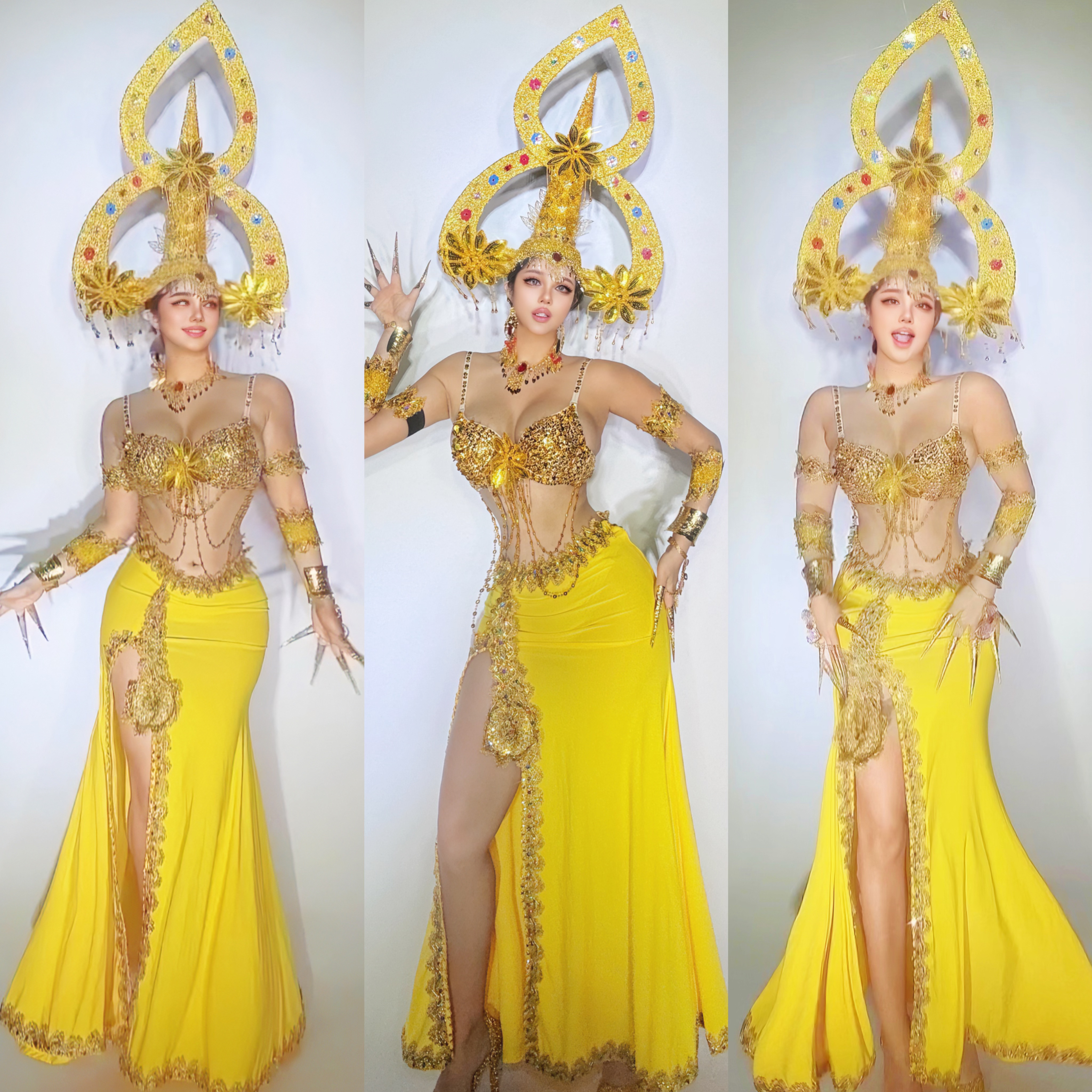 Golden Dai ethnic group Wind performance out of Thailand Exotic Theme Show Nightclub Party Gogo Atmosphere Leading Dance Dress-Taobao