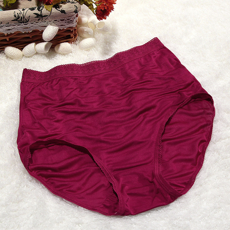 Jamie Silk women's high-waisted briefs women's sexy big size no trace of the year red knitted silk underwear