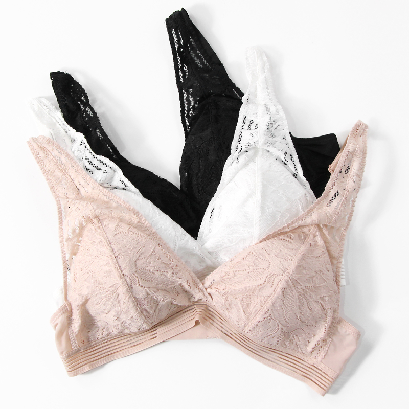 Real silk style triangular cup bra mulberry silk ultra-thin small breasted underwear No steel ring Sexy lace comfortable bra