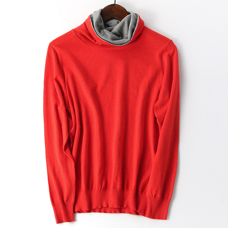 High collar sweater Women's spring and autumn style Loose Pure Color Inner Lap Dress Woman Long Sleeve Autumn Winter Real Silk Knit Cashmere Cardiff