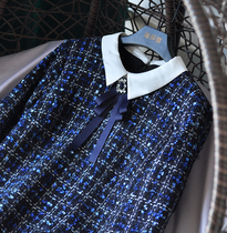 jing classic French Blue small fragrant wind dress autumn and winter 20 years temperament celebrities long sleeve woolen dress doll collar