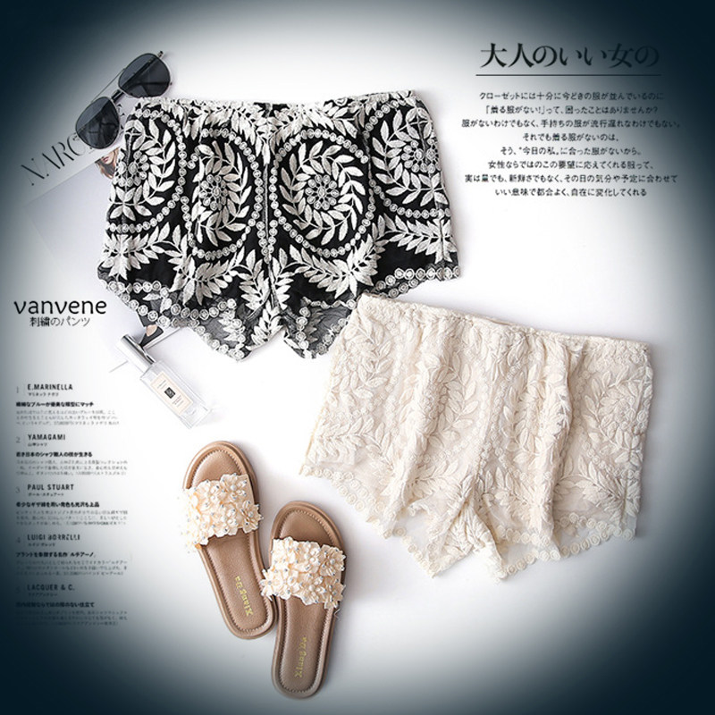 Black embroidered safety panties anti-walking lace shorts outwear ladies pantyard pants bottom shorts thin