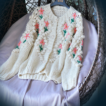 Explosive beauty heavy industry three-dimensional flower sweater coat female Korean version of loose knitted cardigan lazy wind jacket autumn and winter