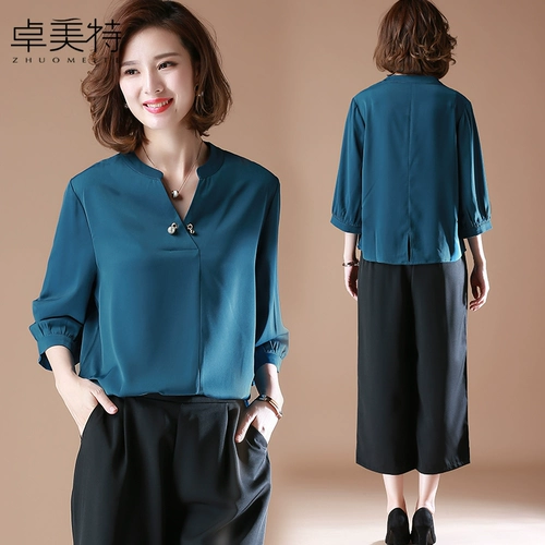 Осенняя рубашка для матери, модная футболка, летняя одежда для пожилых людей, комплект, в западном стиле, коллекция 2021, для среднего возраста