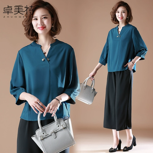 Осенняя рубашка для матери, модная футболка, летняя одежда для пожилых людей, комплект, в западном стиле, коллекция 2021, для среднего возраста