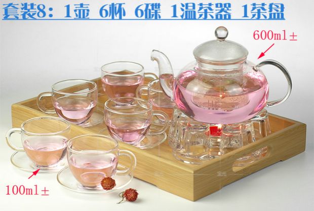 Bộ ấm trà thủy tinh chịu nhiệt Bộ ấm trà thủy tinh Bộ ấm trà hoa Bộ ấm trà Hoa quả và bộ ấm trà Kung Fu am tra