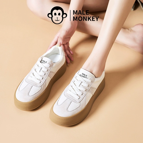 公猴 Высокая универсальная белая обувь на платформе, спортивная повседневная обувь для отдыха, кроссовки, из натуральной кожи