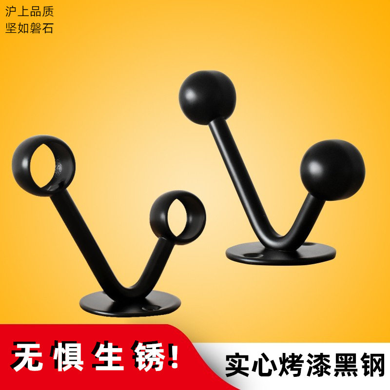 Shanghai firm towel rod pipe seat double round head black stainless steel hanging rod fixed seat bathroom bath towel rod pipe seat flange