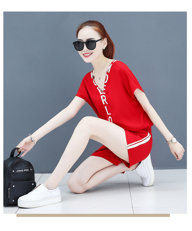 A two-piece set of loose short-sleeved, casual shorts and fashionable running wear for women in summer is trendy pic 16