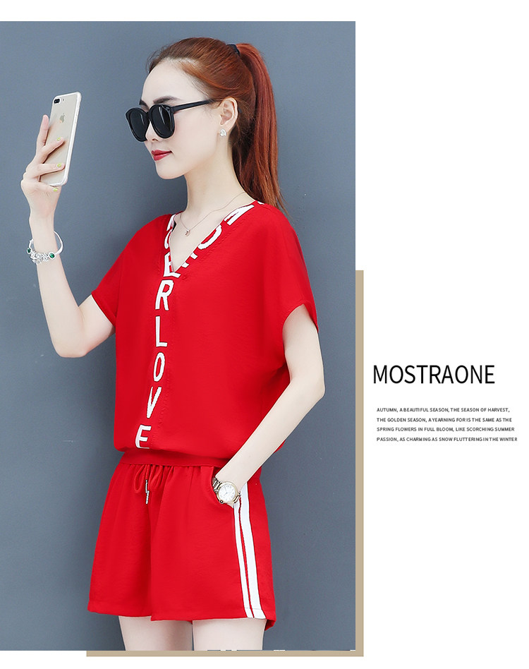 A two-piece set of loose short-sleeved, casual shorts and fashionable running wear for women in summer is trendy pic 12