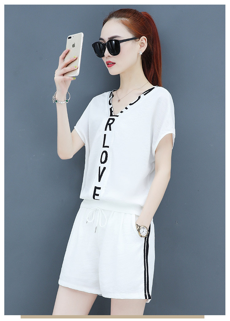 A two-piece set of loose short-sleeved, casual shorts and fashionable running wear for women in summer is trendy pic 18