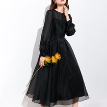 Black dress women spring and autumn 2021 popular new high cold womens autumn temperament foreign style mature Medium-length dress