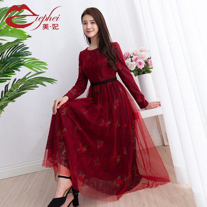 Red Broadwife Ocean Dress Autumn Temperament Long Skirt Spring Autumn Over Knee 2022 New Women's Dress