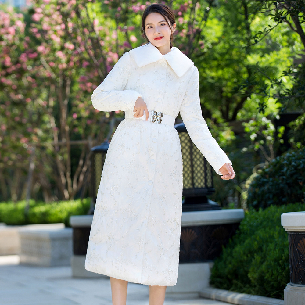 Princess Down jacket 2021 New female winter jacket Long version white duck suede thickened warm cashew white