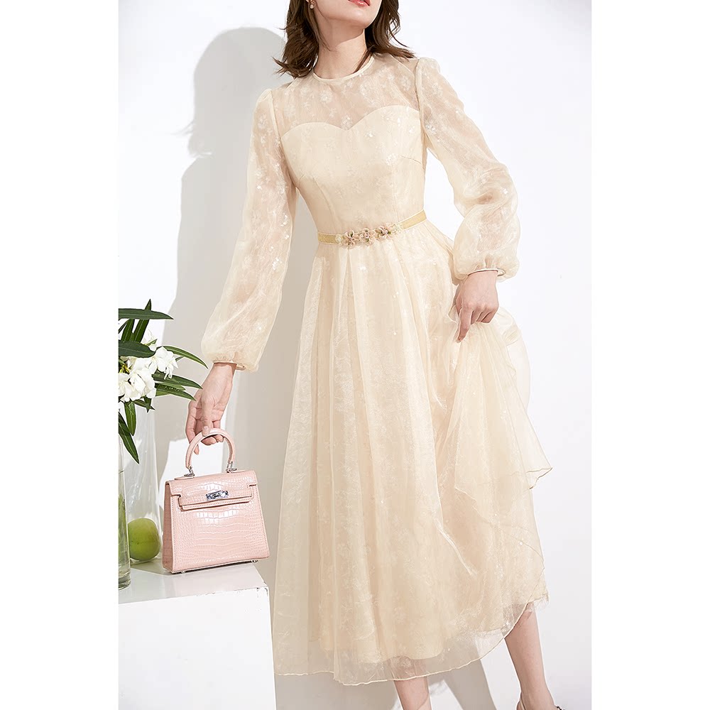 Princess Spring autumn new foreign dress 2022 Pop dresses Eugen yarn round collar in long dress with long sleeves 0030
