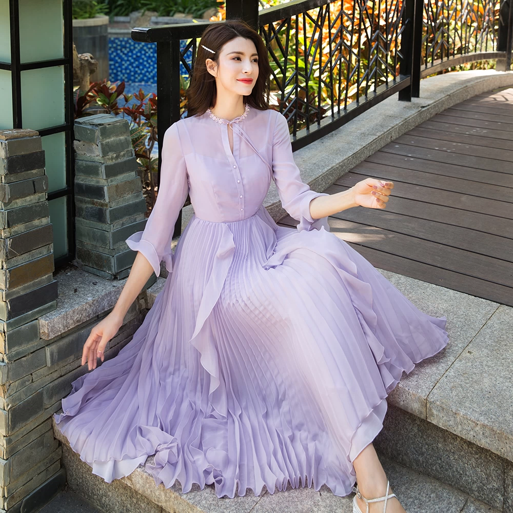 Beauty Concubine 2021 mùa xuân và mùa hè mới của Pháp cổ tích mỏng xếp nếp gợn sóng váy một dòng quần áo phụ nữ phổ biến - A-Line Váy