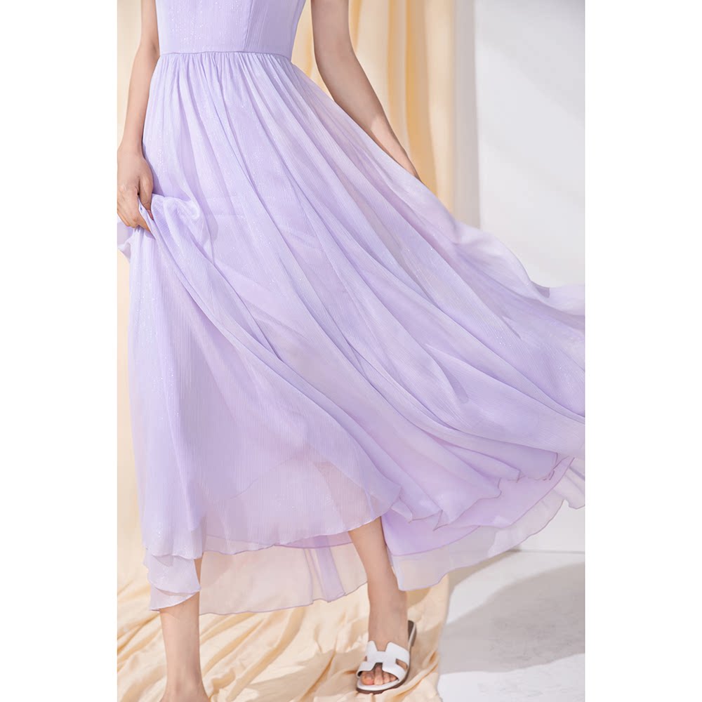 Princess Purple Harnesses Foreign Dress 2022 New Summer Cashew Slim Temperament Woman Design Dry Little Crowned Snowspun Long Dress