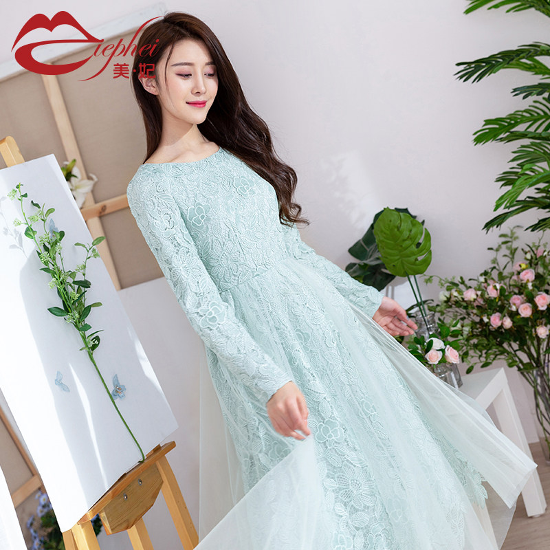 Beauty Princess 2022 spring and summer new air quality light and gentle wind name Gentle A Character Dress Lace Mesh Yarn Over Knee Dress Woman