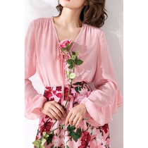 Princess silk top female heavy mulberry silk shirt long sleeve 2021 summer lotus leaf design niche shirt top