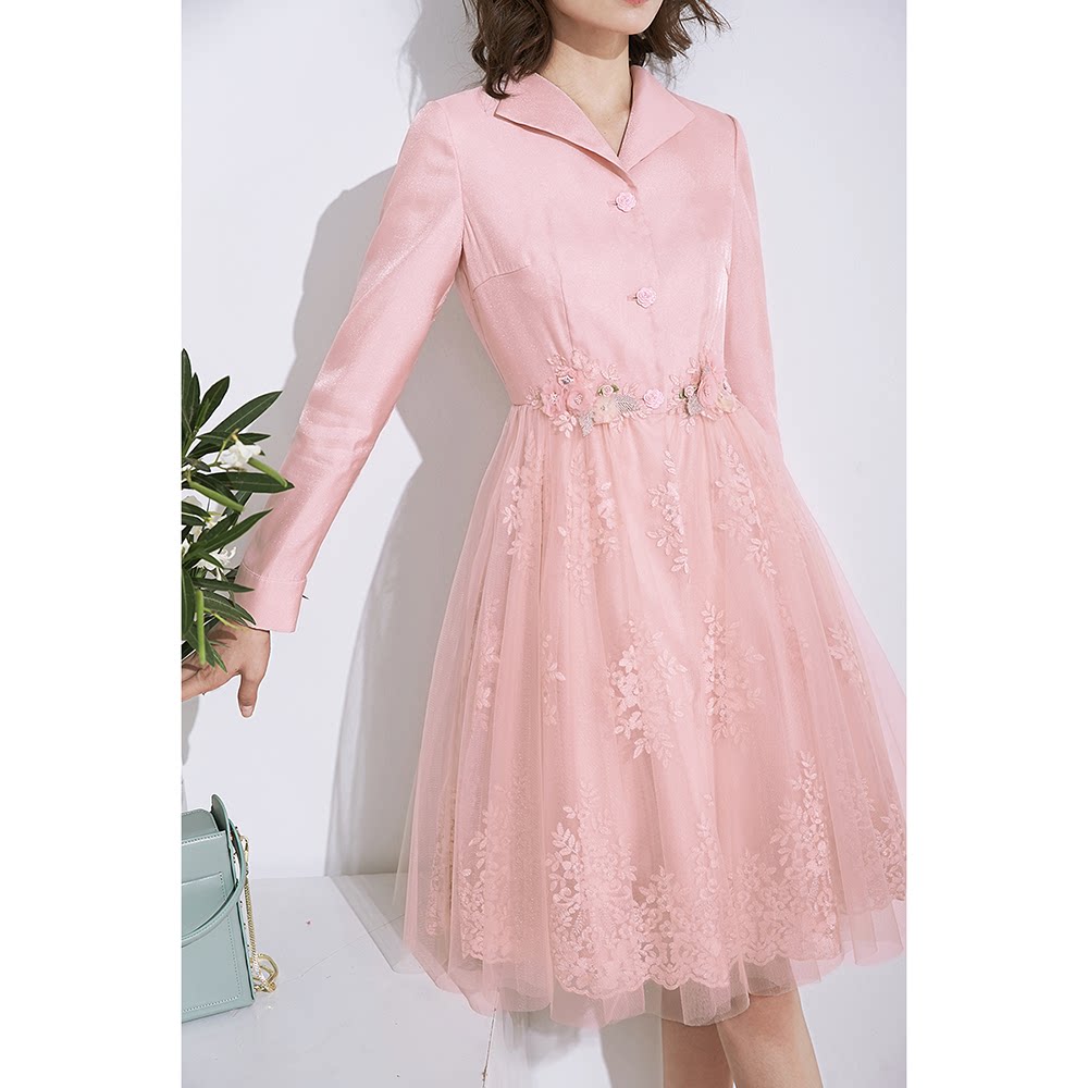Princess Pink Windsuit Woman Medium Long Version Small Subs 2022 Spring Autumn New Single Row 90% Long version jacket in 90% sleeves