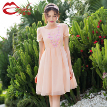 Skirt summer Women 2021 new slim figure thin lady temperament round neck lantern sleeve a short dress 7856