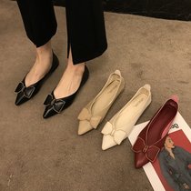 ITSK single shoe woman pointed shallow mouth flat bottom soft leather soft bottom retro butterfly knot bean shoes