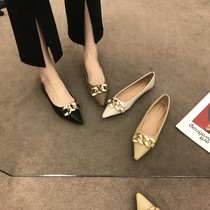 ITSK Shoes Womens Single Shoe Pointed Light Mouth Flat Bottom Metal Chain Name Yuan 100 Lap Grandma Shoes