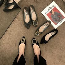 ITSK single shoe woman shallow mouth tip 100 lap buckle water drill soft bottom flat bottom woman shoes bean-bean shoes