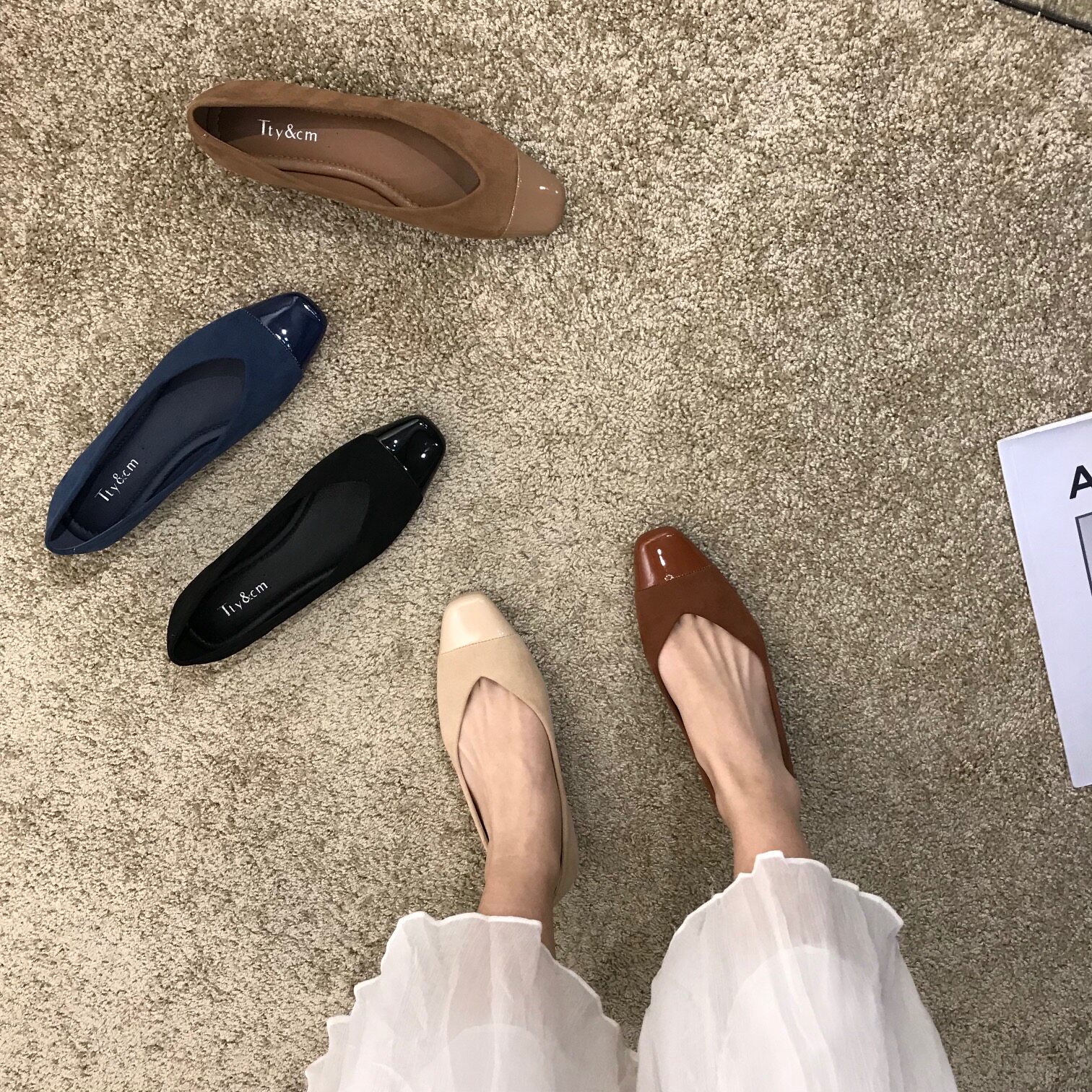 ITSK Shoes Women's Single Shoe Square Head Light Mouth Retro Coarse Heel Low Heel Soft Bottom Women's Shoe Bean Shoes