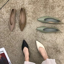 ITSK shoes womens single shoe pointed shallow mouth flat bottom for work women shoes soft-bottom bean-bean shoes