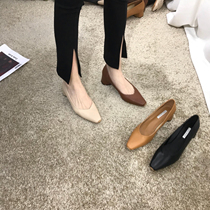 ITSK shoes womens single shoe square head heel coarse heels black commuter working womens shoes