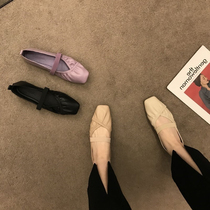 ITSK single shoe woman square head light mouth flat bottom soft bottom comfortable to work and commuter bean-bean shoes womens shoes