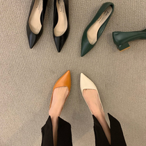 ITSK Single Shoes Woman Temperament Coarse Heel Style Heel Pointed Light Mouth Black Commute To Work Women Shoes