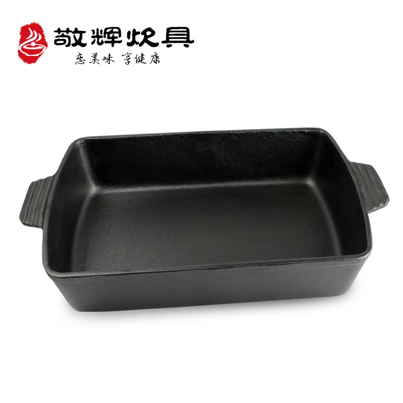 Chefs dedicated cast iron without coating Non-stick Flat-bottomed Frying Pan Steak Grill hotel with grilled fish rectangular pan wood lid
