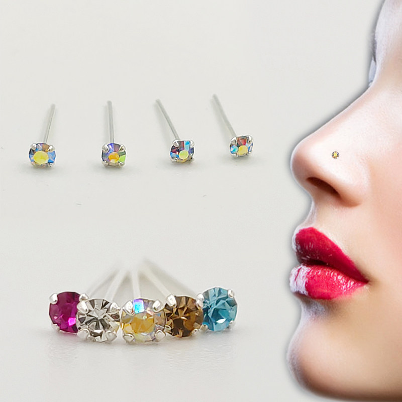 925 silver nose nail-encrusted drill ear needle small ear nail bone nail European and American puncture perforated sexy nightclub jewelry