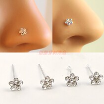 New product 925 pure silver flower nose nail small European and American wearing piercing nose ring India snuff nose and nose decoration without allergy personality inlaid drill