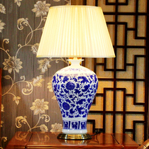 Jingdezhen large living room study bedroom all copper modern creative fashion antique blue and white ceramic table lamps