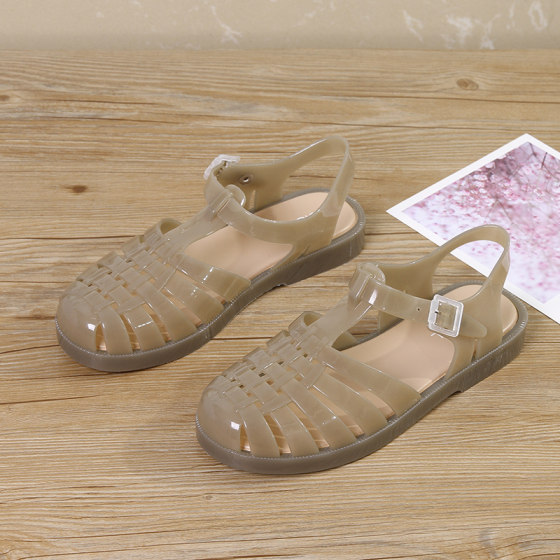 2024年新款凉鞋女款夏季塑料包头网红胶鞋罗马果冻鞋编织猪笼鞋