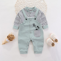 Male baby jumpsuit Spring and Autumn long sleeve newborn out to hold clothes pure cotton clothes female baby Full Moon clothing autumn clothes