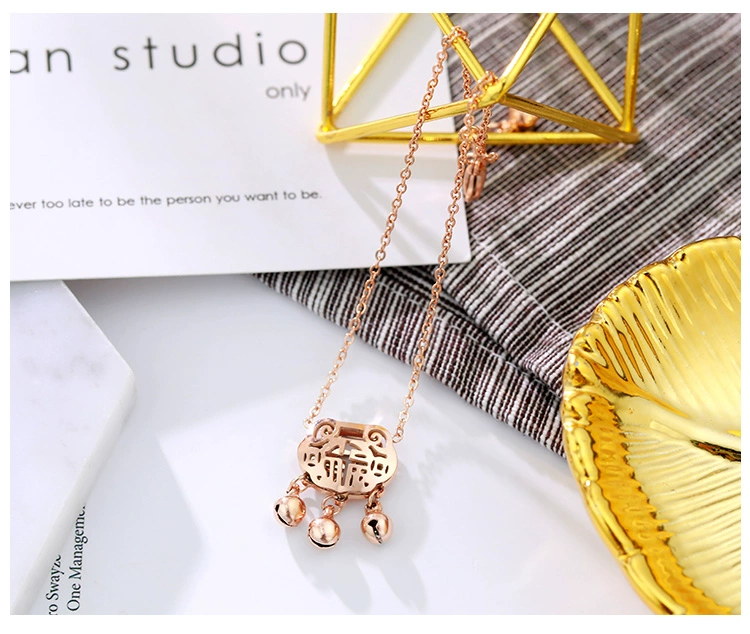 Mo Shang Phiên bản tiếng Nhật và Hàn Quốc mạ vàng hồng vòng chân vàng 18k nữ suốt đời khóa chuông 铛 màu vàng vòng chân đôi trang sức