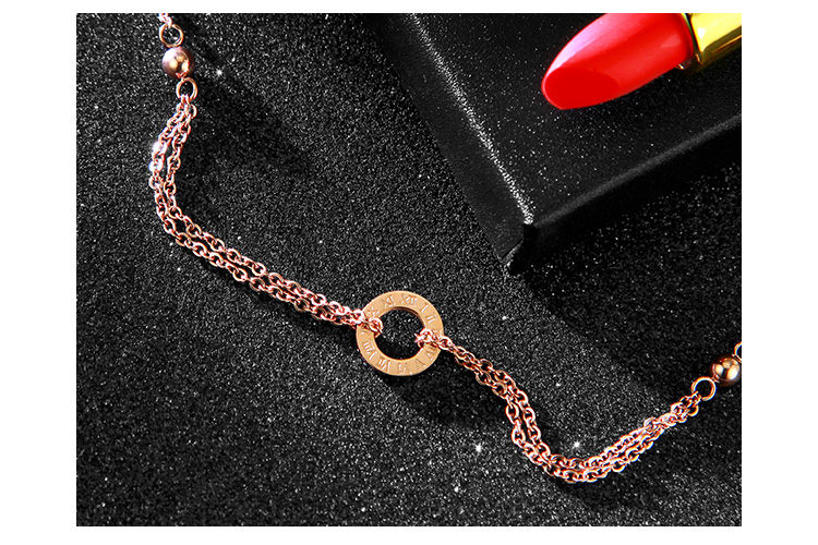 Vòng chân rêu nữ mạ vàng hồng 18k chữ số La Mã hai lớp vòng chân thời trang chuỗi quà tặng trang sức phụ kiện thời trang nữ