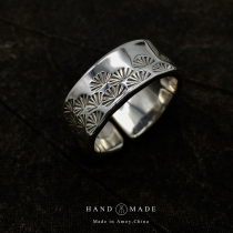 UNEND brand silversmith Ahao new traditional hand forged Chinese style silver ring wide face pine pattern ring