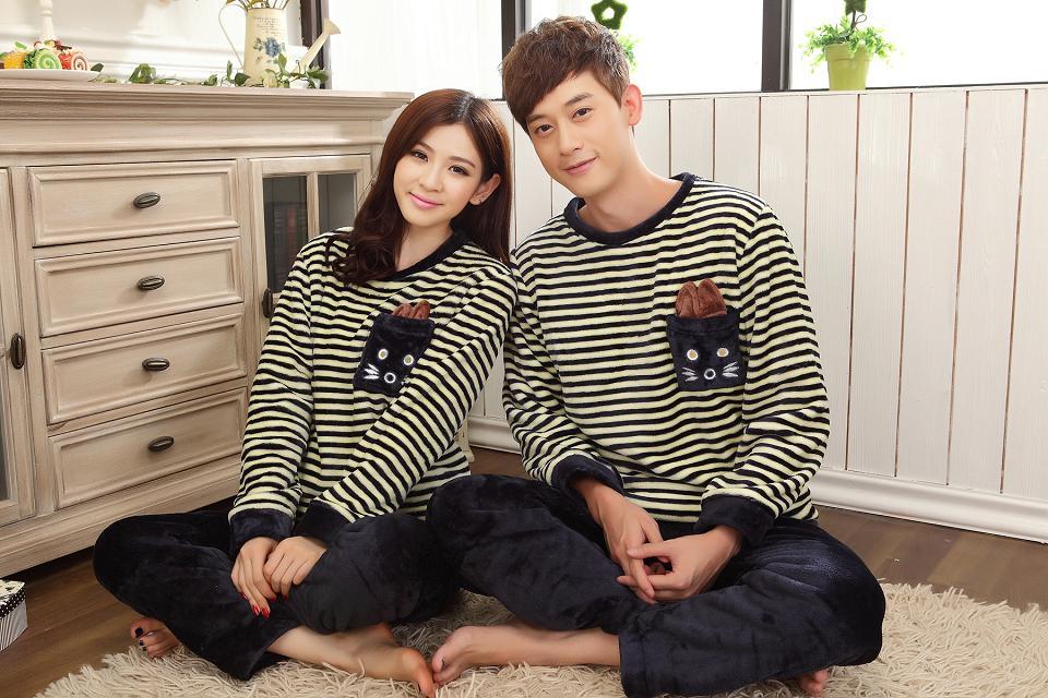 Mùa đông dày đôi phim hoạt hình đồ ngủ dài tay thiết lập flannel nam và nữ đồ ngủ dày san hô lông cừu dịch vụ nhà thời trang mặc nhà