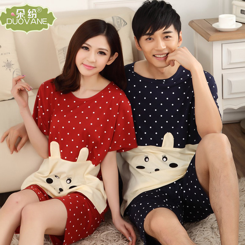 Giải phóng mặt bằng mùa hè bông vài ngắn tay áo bộ người đàn ông và phụ nữ bộ nón dễ thương phim hoạt hình đồ ngủ nhà dịch vụ đồ bộ đẹp