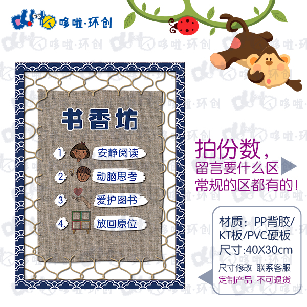 Kindergarten District Corner Rules Identification Card Area Activities Convention China Wind Green Flower Porcelain Imitation Cloth Art Manual Wall Painting