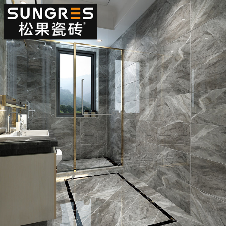 Modern minimalist gray whole body marble tile dark bathroom kitchen wall tile living room floor tile 300 600