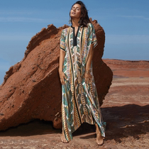 European and American holiday sunscreen clothes loose large size swimsuit bikini blouse beach dress coat robe long dress women