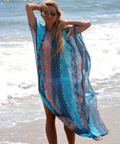 New European and American seaside holiday skirt loose V-neck gown chiffon long dress bikini outsuit dress