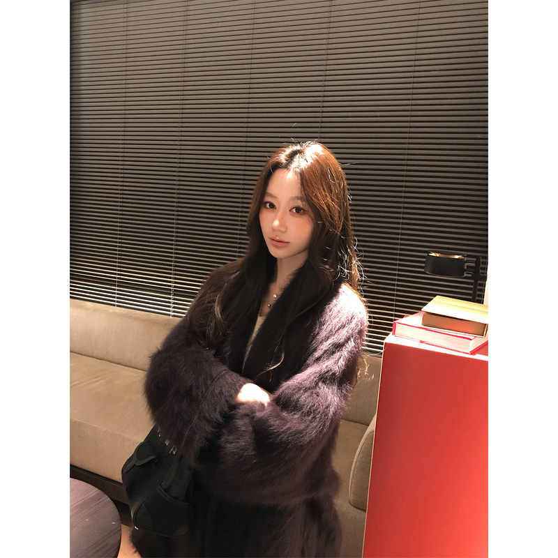 Zinguus Heavy Cashmere Angora Rabbit Fur Brushed High-End Silhouette Wool Coat