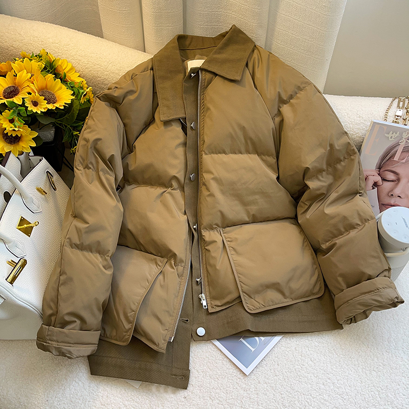 Mk Thickened down Jacket for Women, Autumn and Winter, Stylish Design with Fake Two-Piece Splicing, Warm, Slimming, Niche, Loose Puffer Coat